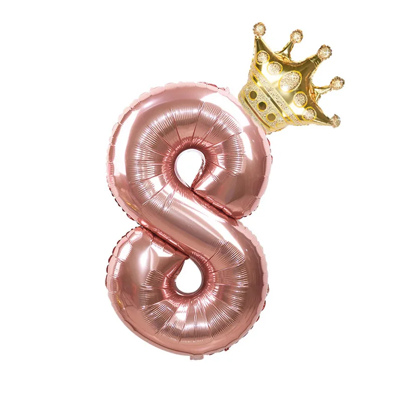 2 шт./лот, 32 дюйма, Корона из розового золота, цифра 0-9, фольгированный шар с короной для мальчиков и девочек, воздушный шар на день рождения, детский праздничный Декор - Цвет: Rose Gold Number 8