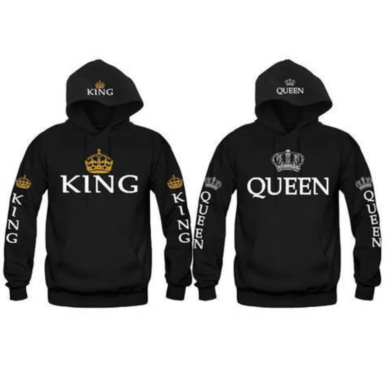 Couple Look Woman Man Hoodies Sweatshirt King Queen Crown Printed