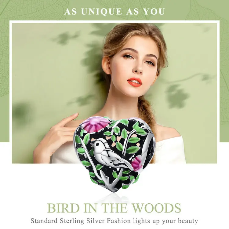 WOSTU Лидер продаж настоящее 925 пробы Серебряная птица в лесу Шарм fit бусины браслет модные оригинальные DIY ювелирные изделия подарок