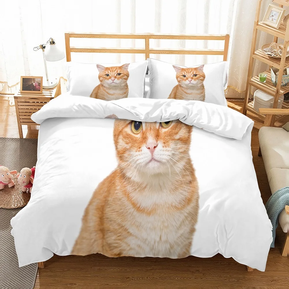 

100% Microfiber 3D Printed Toyger Brown White Duvet Cover Set for Kid Boy 3 Pieces Cartoon Cat Bedding Set with 2 Pillow Sham