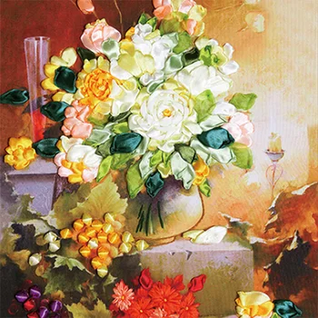 

55X45cm europe floral DIY Ribbon Embroidery Fashion 3d Print Cross Stitch Kit Needlework Unfinished Wall Painting Craft Gift