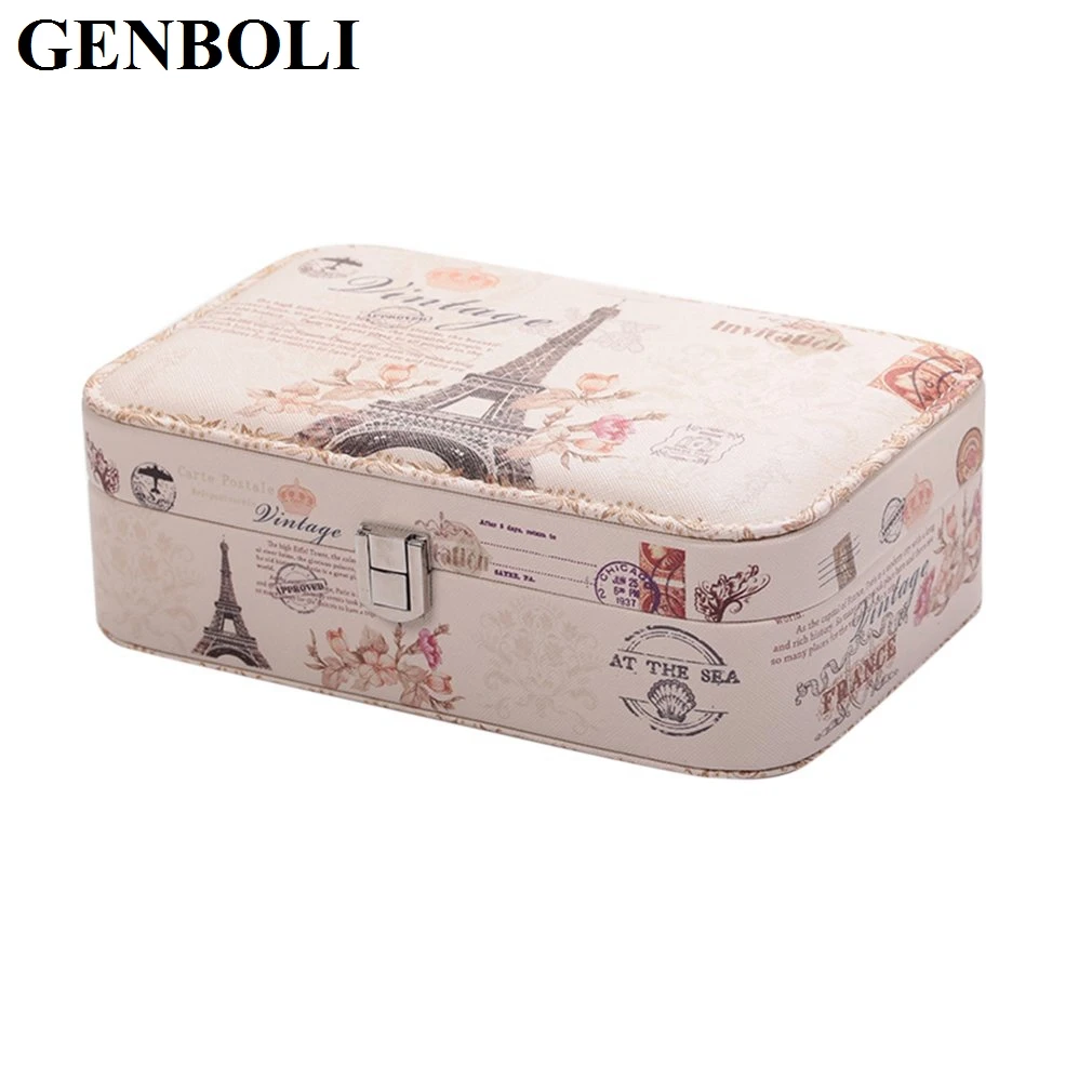 GENBOLI 220*150*70 мм Эйфелева башня печать Jewelry Кольцо Случае Серьги часы ящик для