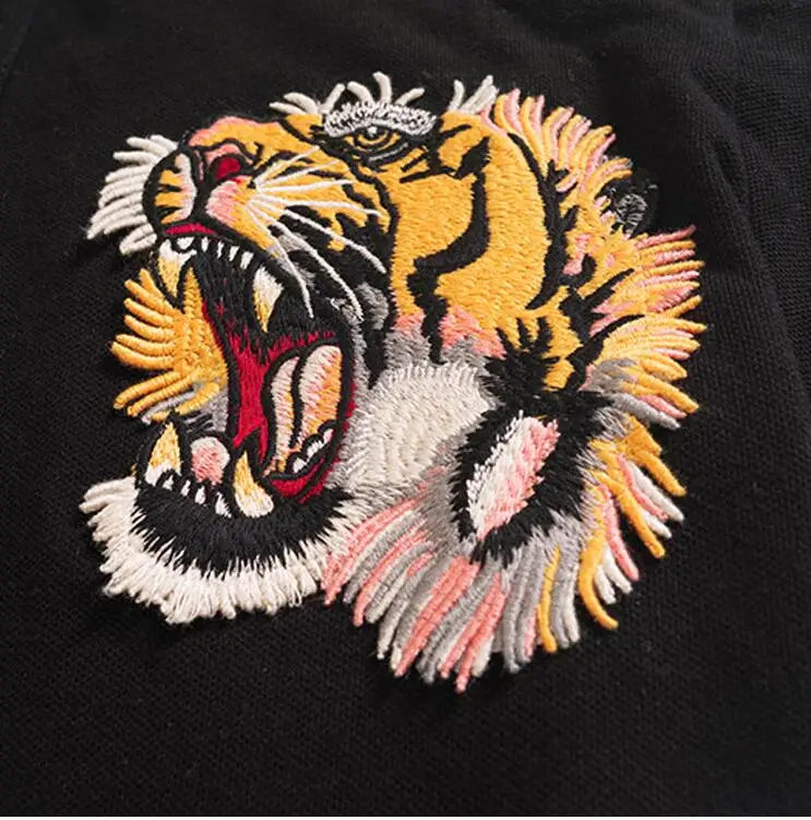 Hohe Neue 2023 Männer Hohe Stickerei Doppel Tiger Kopf Blumen Mode Polo-Shirts Hemd Skateboard Baumwolle Polos Top T # C37_voghion.com