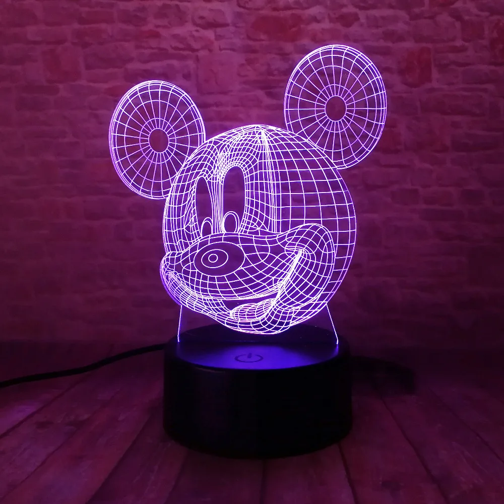 Мультяшный Детский 3D мышей Микки Маус светодиодный 7 цветов Изменение градиента Ночной светильник светодиодный Декор для дня рождения Рождественские подарки для детей