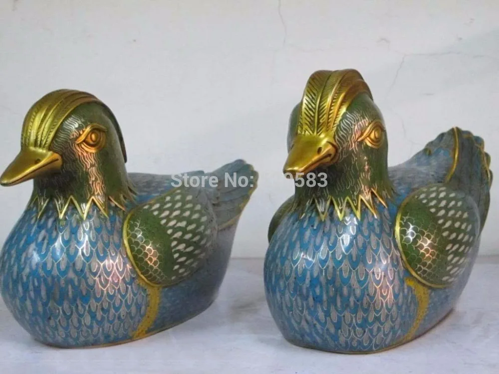

Chinese bronze Cloisonne mandarin duck Love Bird pair Statue