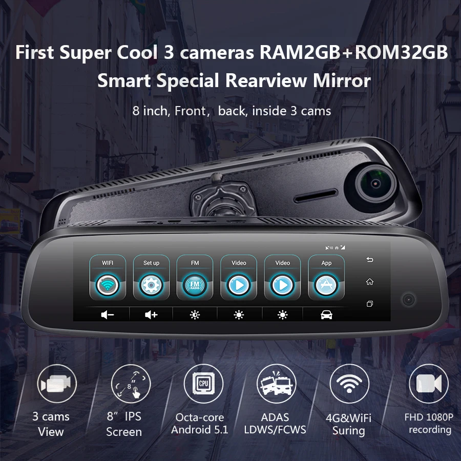 RAM2G+ ROM32G 3 камеры 4G dash камера 32G карта gps navi Автомобильный видеорегистратор wifi bluetooth " ips dash Автомобильные видеорегистраторы внутренняя камера DVR