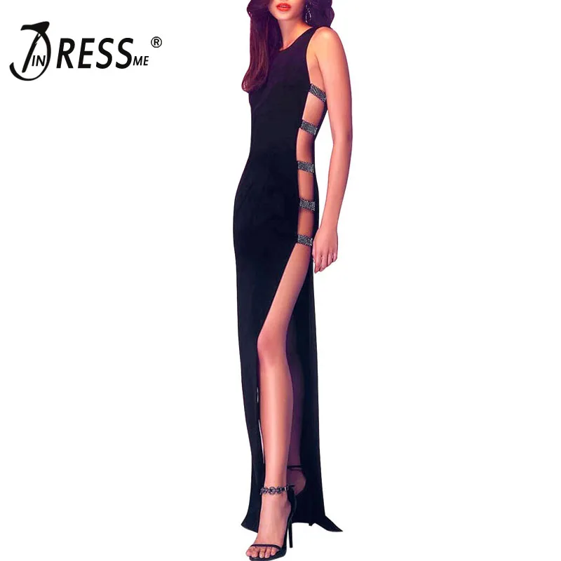 

INDRESSME Sexy Hollow Out Backless O Neck Women Bandage Dress Elegant Black Floor Length Bodycon Women Party Dress Vestidos 2018