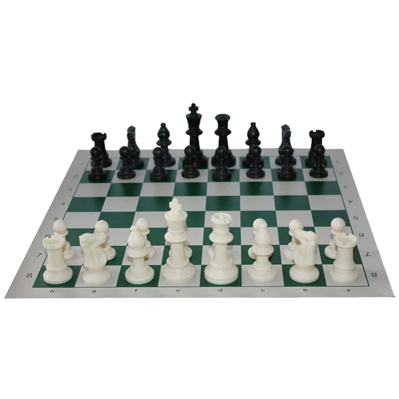 New Hot High Quality Standard Solid Plastic Chess Set Portable Travel Leather Chess Board Adult Children's Puzzle Games qenueson