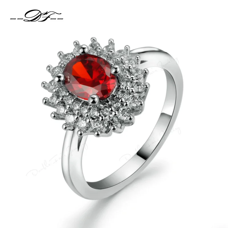 

Silver Color Red Crystal Sun Flower Rings Fashion AAA+ Cubic Zirconia Engagement Jewelry For Women Gift HotSale DFR604