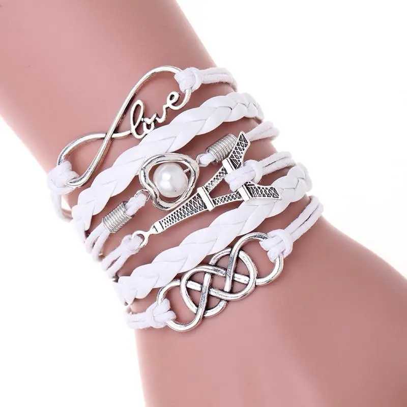 beaded bracelet pearl string bracelet string bracelets wax cord bracelet QIANBEI Multilayer Bracelet Men Casual Fashion Braided Cord Bracelets For Women Pearl Bead Bracelet Punk Rock Men Jewelry