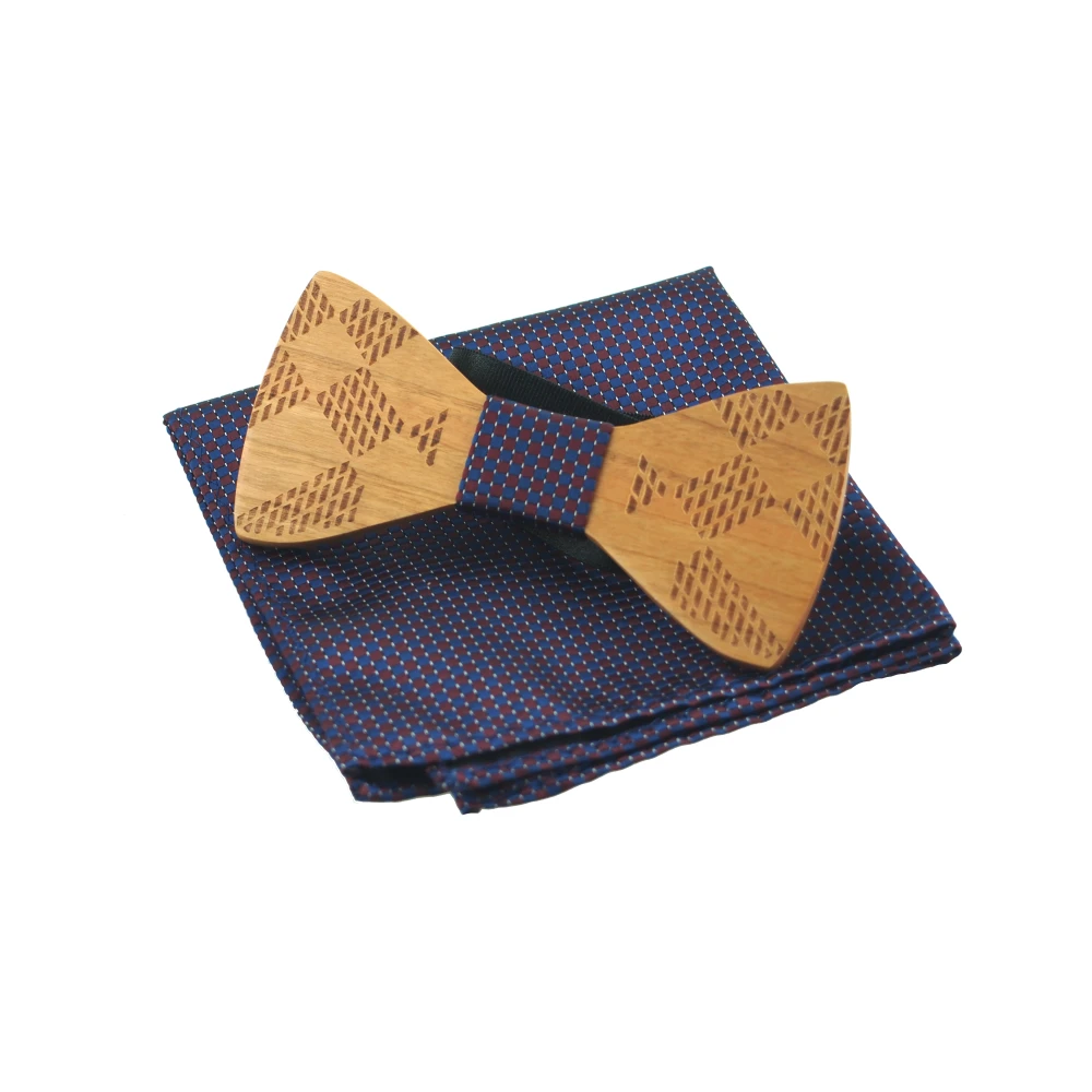  Marriage Wood Bow Tie Handkerchief Set Collar Bowties for Men Wedding Pocket Square Handkerchiefs S