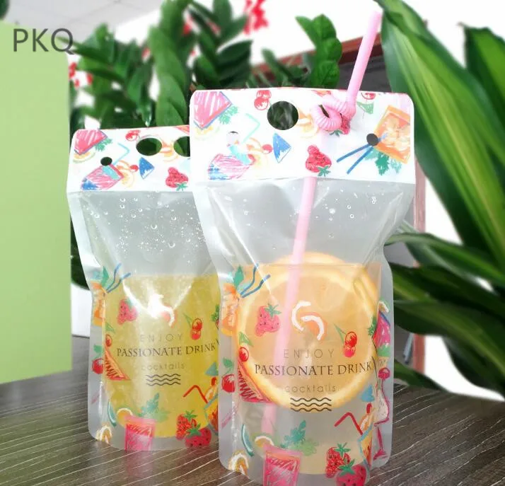13*22cm 100pcs 400ml 500ml Clear Portable juice beverage plastic bags