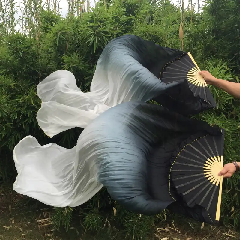 HAND MADE PAIRS 1.8M BELLY DANCE 100/% SILK FAN VEILS white to blue to dark blue