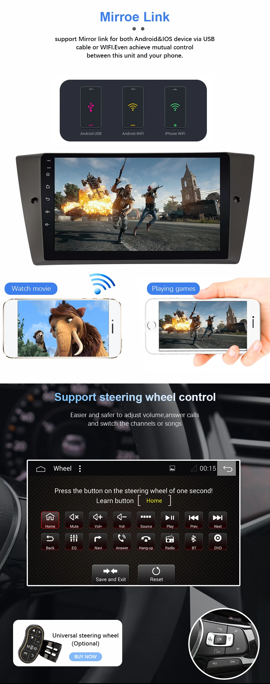 Discount Eunavi Android 9.0 4G Car DVD PLAYER For BMW E90 GPS stereo audio navigation multimedia screen head unit PX6 with HDMI 11