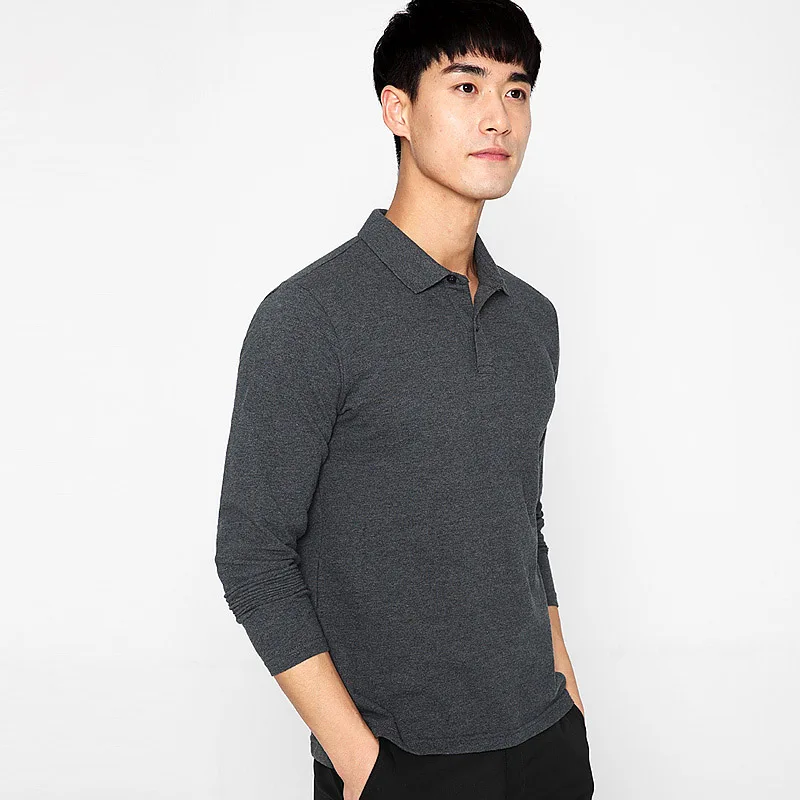 Мужские поло рубашка для мужчин с длинным рукавом Хлопок Slim Fit Harajuku плотная разноцветные рубашки поло Англия блузка повседневное База Топы корректирующи - Цвет: Dark Gray