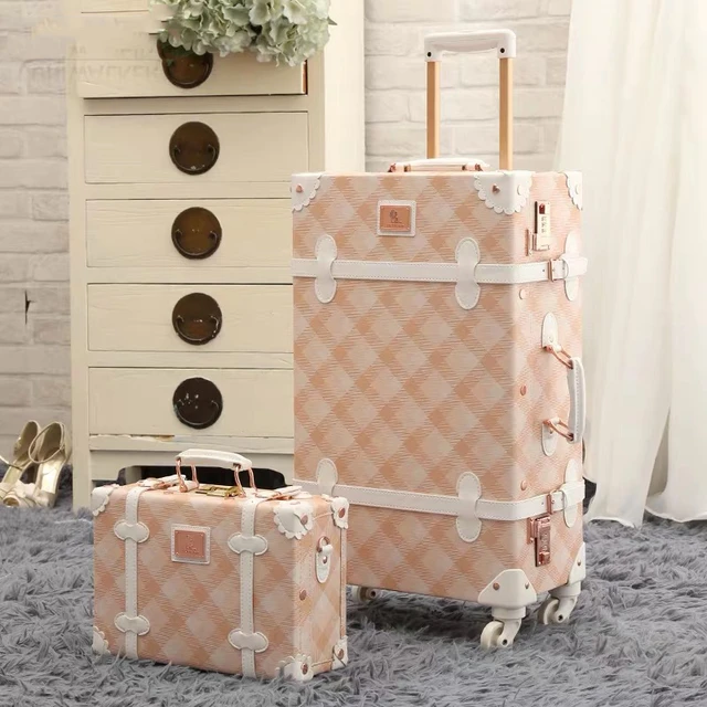 New Retro white pink blue Travel Bag Rolling Luggage sets,13inch Women  Trolley Suitcases vs handbag with Wheel - AliExpress