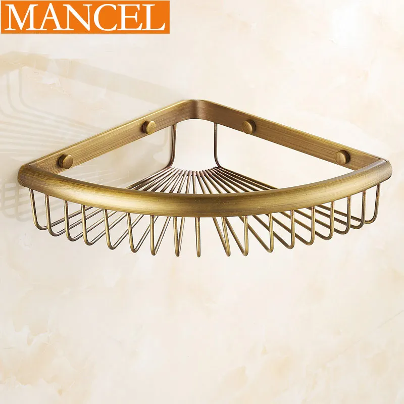 MANCEL All Copper Corner Bathroom Shelves Bath Shampoo Towel Basket