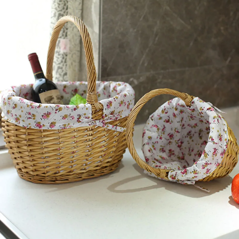 Cestas de mimbre de almacenamiento de mimbre canasta de Mano portátil