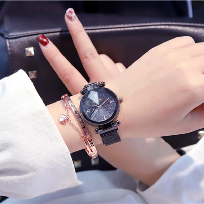 

Rose Gold Luxury Charming Women Watches Starry Sky Magnet Buckle Clock Fashion Casual Female Wristwatch Waterproof Roman Numeral