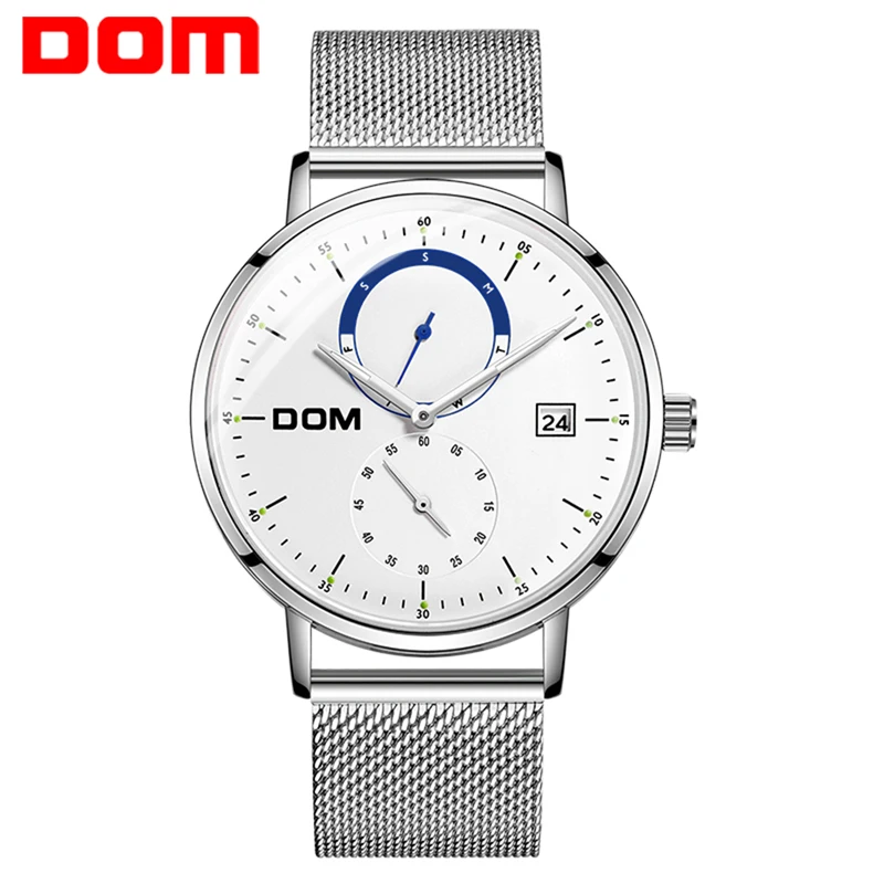 Relogio masculino DOM мужские часы лучший бренд класса люкс Модные Бизнес Кварцевые часы мужские спортивные полностью стальные водонепроницаемые черные часы - Цвет: Mesh Silver White