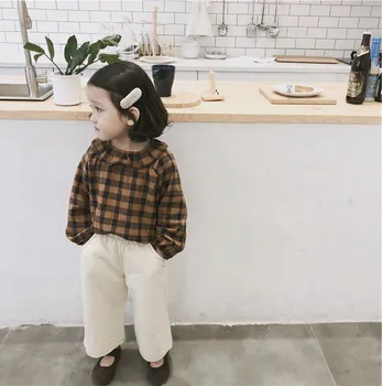 

WLG girls spring autumn casual pants kids beige blue wide leg pants baby solid all match trousers children clothes