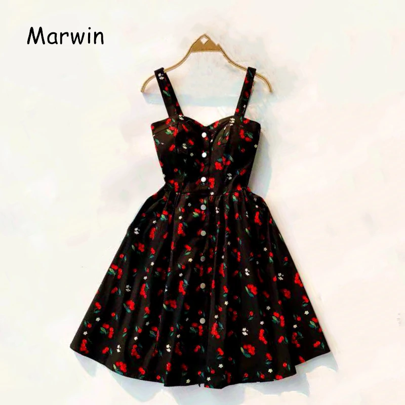 Kaufen Marwin 2019 Neue Kommende Sommer Frauen Spaghetti Strap Print Floral Sleeveless Reich Strand Kleider High Street Stil