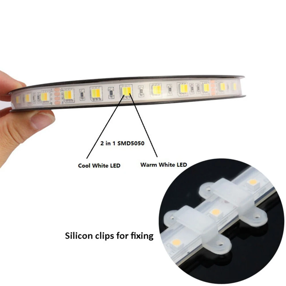 Светодиодный светильник CCT с регулируемой яркостью SMD 5050 5 м WW CW с регулируемой цветовой температурой IP67 водонепроницаемый гибкий DC 24 в 12 В светодиодный полоска