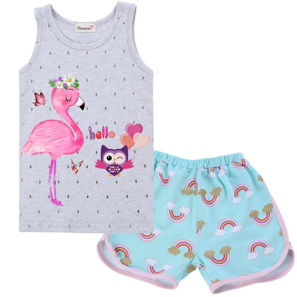 Baby Girls Clothes Flamingo Summer Children Clothes Shirt Shorts 2PCS Set Girls Clothing Sets Kids Suit Toddler Boy Clothes - Цвет: 6X1-T03T26-6Y1