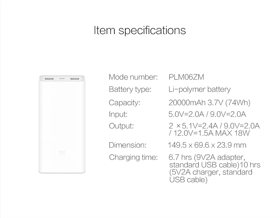 Xiao mi power Bank, 20000 мА/ч, 2C, портативное зарядное устройство, двойной USB mi, внешний аккумулятор, 20000 для мобильных телефонов и планшетов