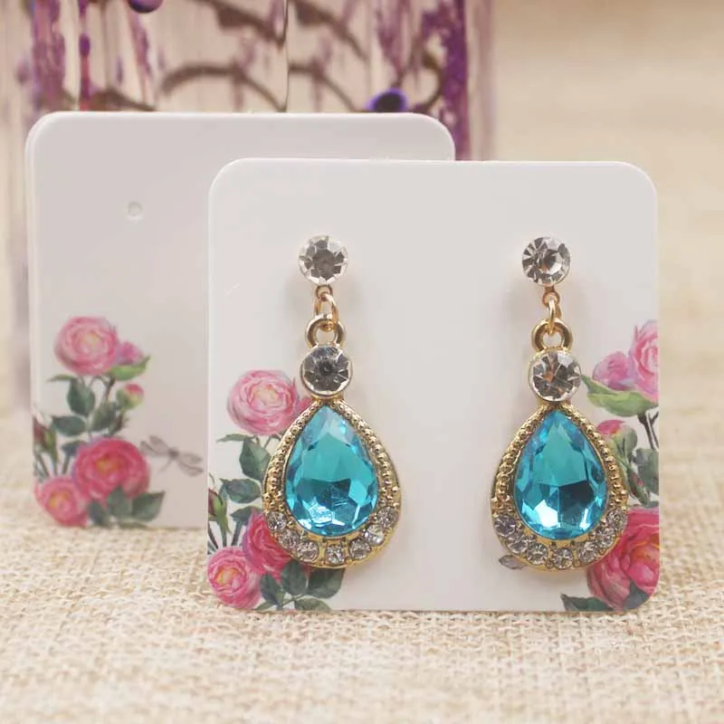 100pcs /lot 5*5cm cute stud earring package tag card paper marble/flower/dreamcatcher earring package card tag label