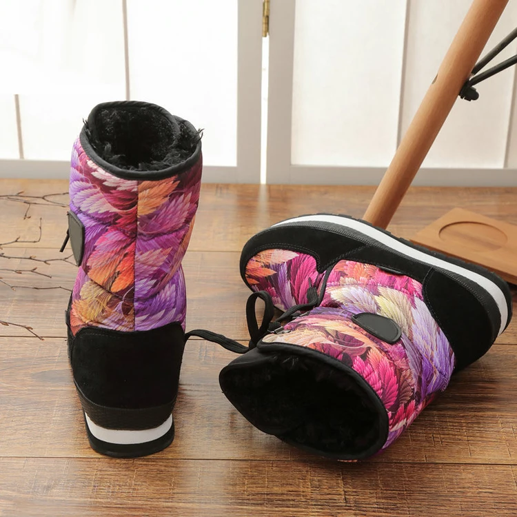 Новинка года; модные женские ботинки с перьями теплая женская зимняя водонепроницаемая обувь на платформе с толстым плюшем женские зимние ботинки Большие размеры 36-41