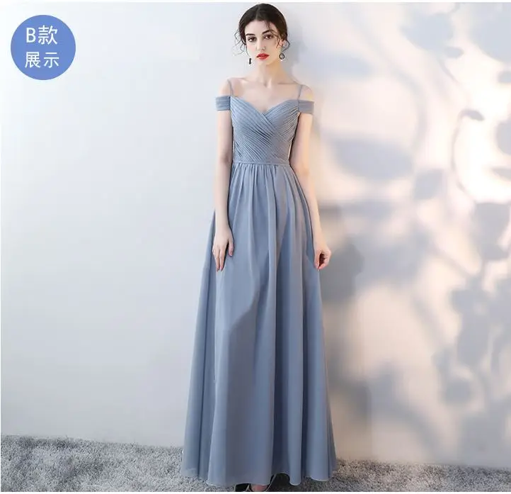 Vestido boda mujer invitada, новинка, шифоновое платье подружки невесты в 5 стилях, розовое, пыльное, голубое, длинное, brautjungfernkleid, недорогое, sukienki - Цвет: dusty blue