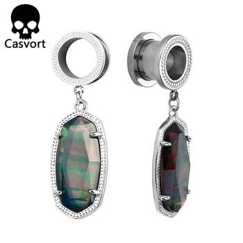 

Casvort Trendy Dani Black Pearl Semi-precious Stone Rhodium Plated Modern Dangle Earrings Plugs Body Jewelry for Women Gift
