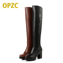 

2018,Genuine Leather Women Over knee boots,thick Warm Winter long Boots, Fashion Square HighHeel Women Shoes ,Motorcycle Boots