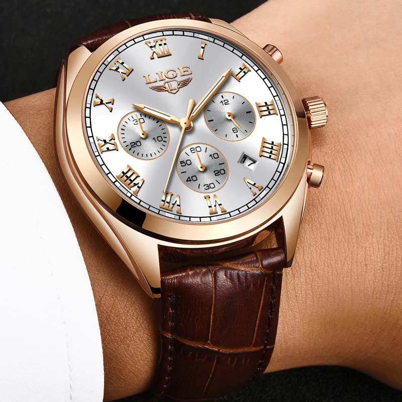 LIGE Mens Watches Top Brand Luxury Waterproof 24 hour Date Quartz Watch Man Leather Sport Wrist Watch Men Waterproof Clock 2018