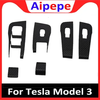 

Carbon Fiber Style Car Window Control Switch Panel Cover Styling Trim Decoration Sticker Accessories for Tesla Model 3