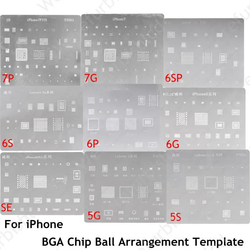 imágenes para 9 unids/set conjunto Completo dedicate BGA Reballing kit para iPhone 5 5S SÍ 6 6 P 6 S 6 S más 7 7 p Chip BGA Bola de Acuerdo plantilla imágenes para 9 unids/set conjunto Completo dedicate BGA Reballing kit para iPhone 5 5S SÍ 6 6 P 6 S 6 S más 7 7 p Chip BGA Bola de Acuerdo plantilla
