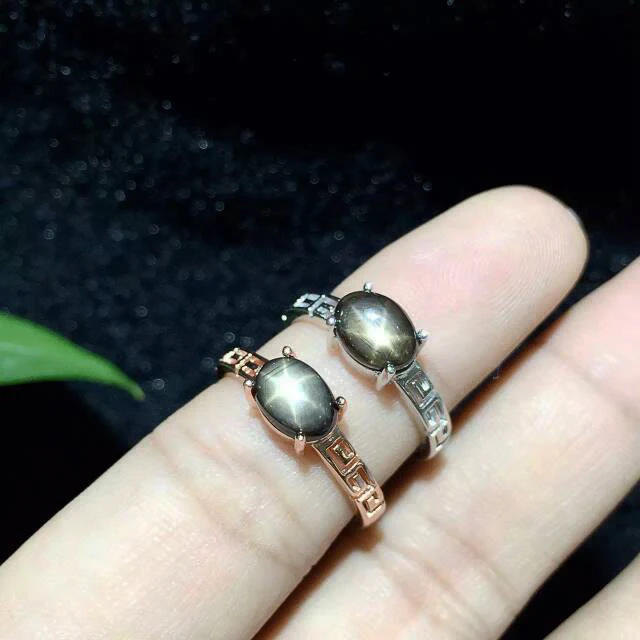 Women Natural Star Sapphire Stone Ring Genuine Solid Silver White Gold Plate Or Rose Gold Plated Real Gems Jewelry Rings ZHHIRY