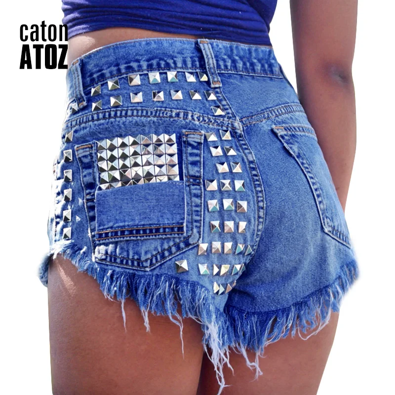 

catonATOZ 1993 Women's Fashion Brand Vintage Tassel Rivet Ripped High Waisted Short Jeans Punk Sexy Hot Woman Denim Shorts