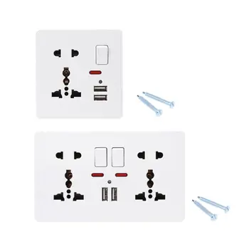 

Wall Socket With LED Light Switch 86 Type 5 Holes Double USB White PC Panel