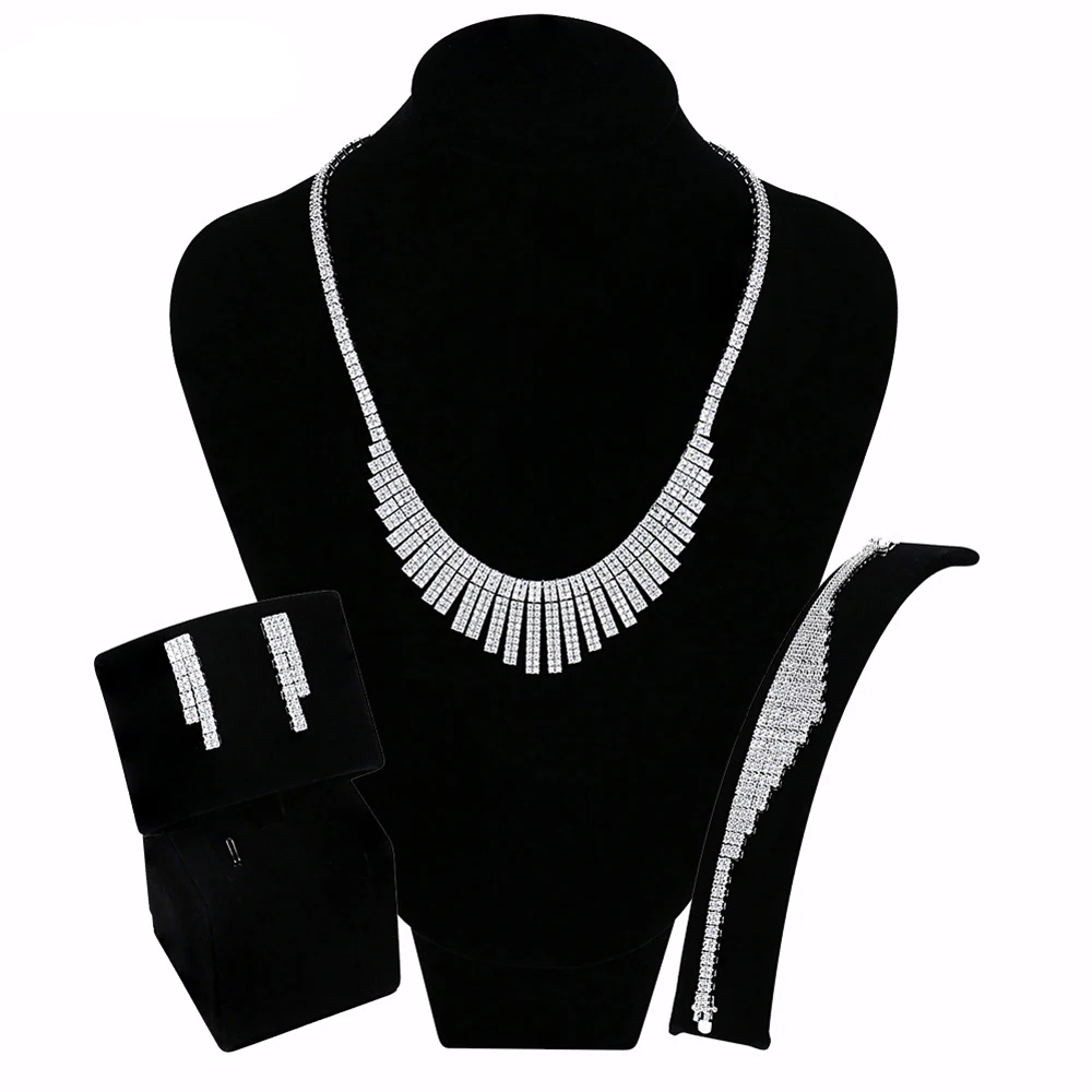 

Hot Sale New Jewelry Sets Luxury Cubic Zirconia Wedding Decoration Indian Bridal Set Free Give the Adjustable Ring 4 pieces Suit