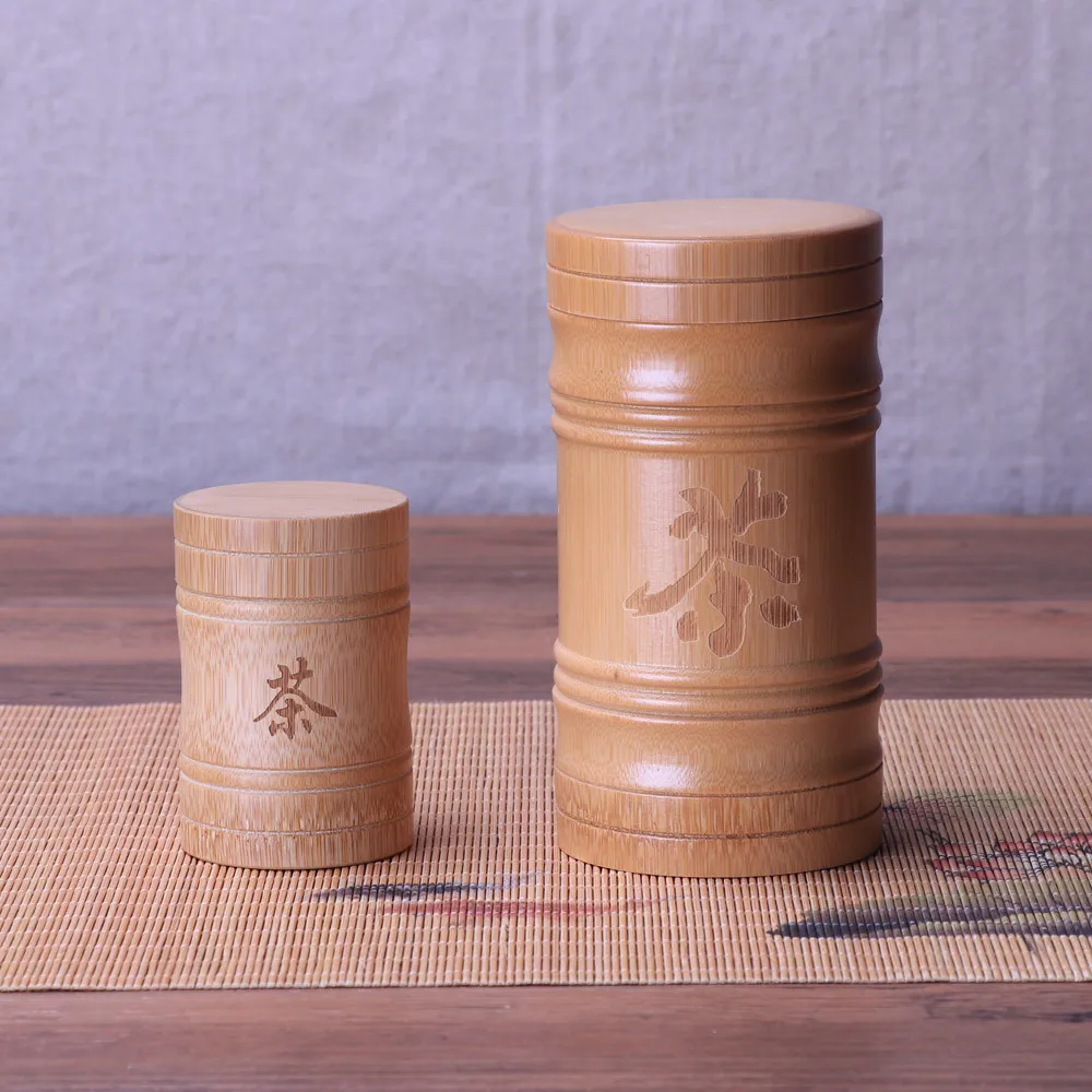 

Natural Bamboo Tea Box Jar With Lid Storage Bottle Container Bank For Coffee Spices Bulk Products Candy Kitchen Seal Pot Cans