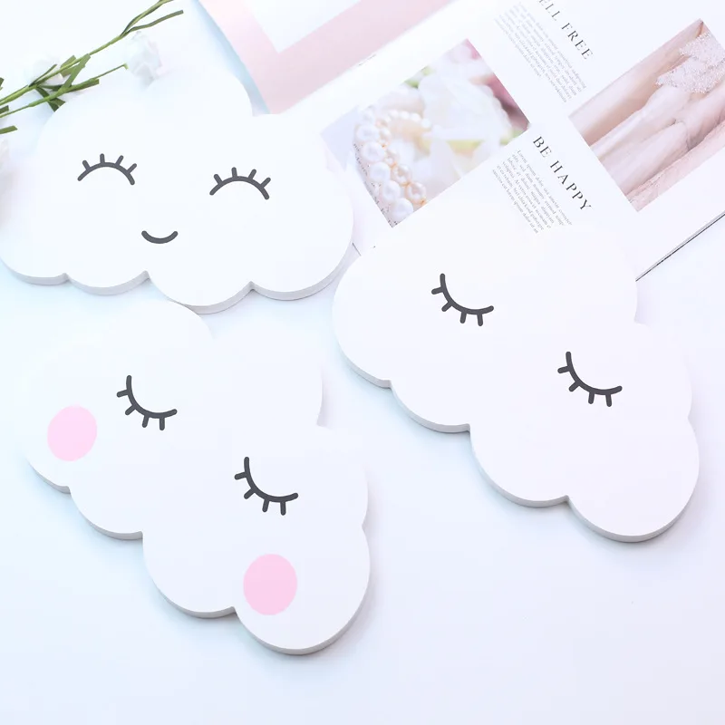 INS Nordic Wooden 3D Cloud Moon Ornaments Wall Sticker Baby Kids Room Decoration Sweet Dream Wood W