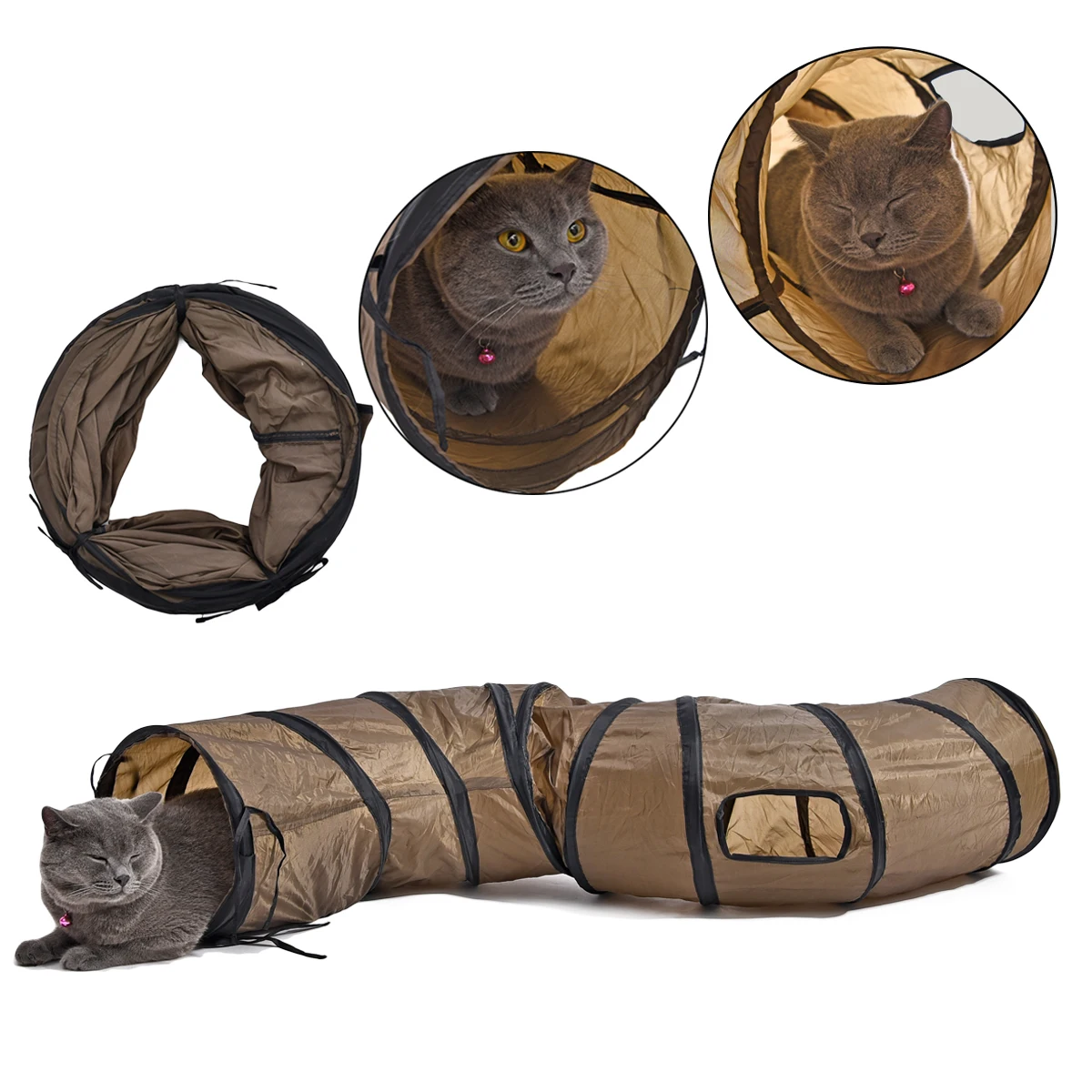 "S" Забавные Pet туннель Cat играть туннель коричневый складной 1 отверстия Cat Tunnel Котенок Кошка игрушка основная кошка игрушки Кролик играть туннель