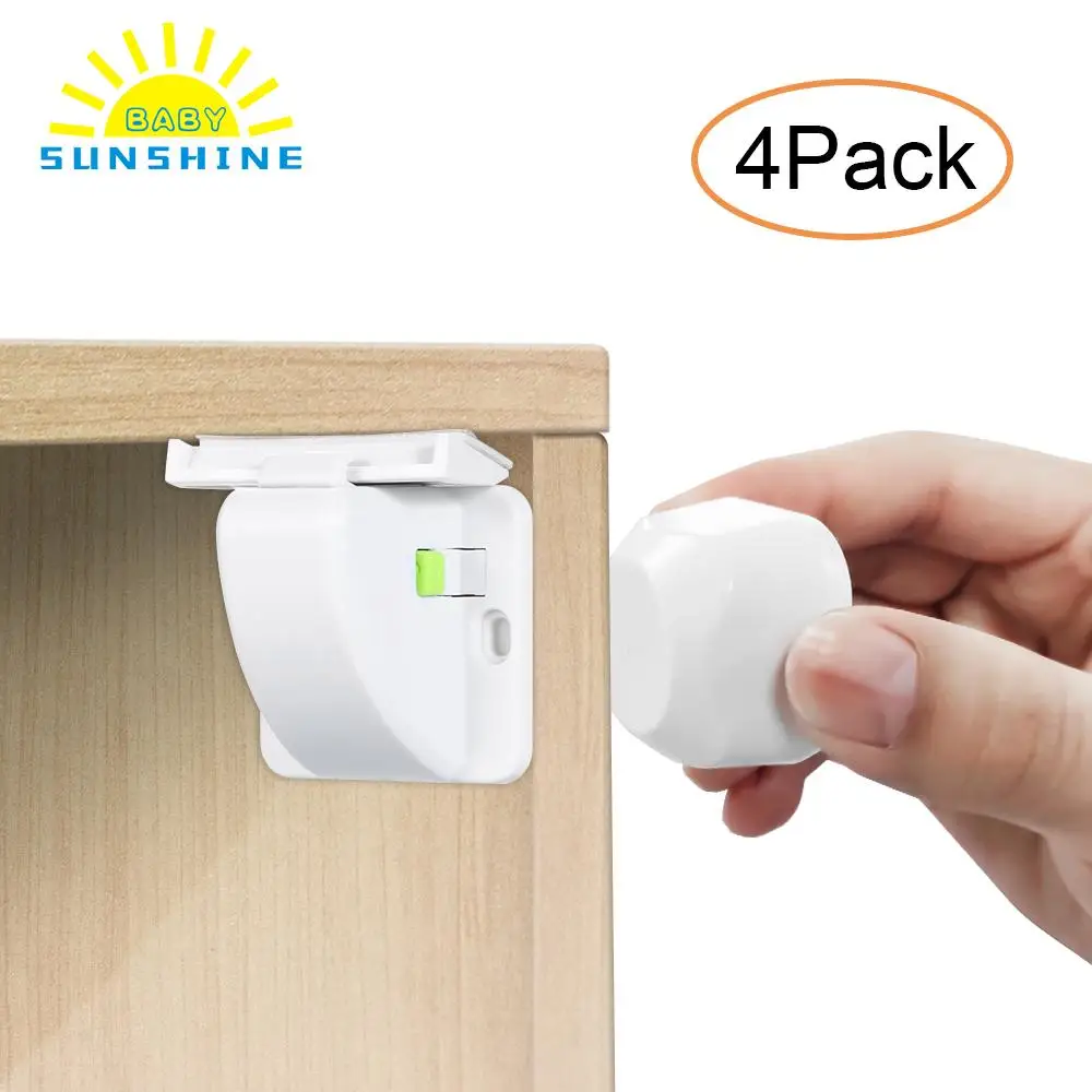 

Magnetic Cabinet Locks 4 Pack Set Baby Proofing Child Safety Invisible Magnet Drawers Locks Kids Cupboard Latches No Drilling