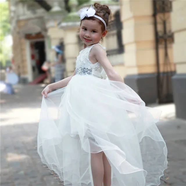 2019 blanco chica formal vestido largo niños boda vestidos niñas
