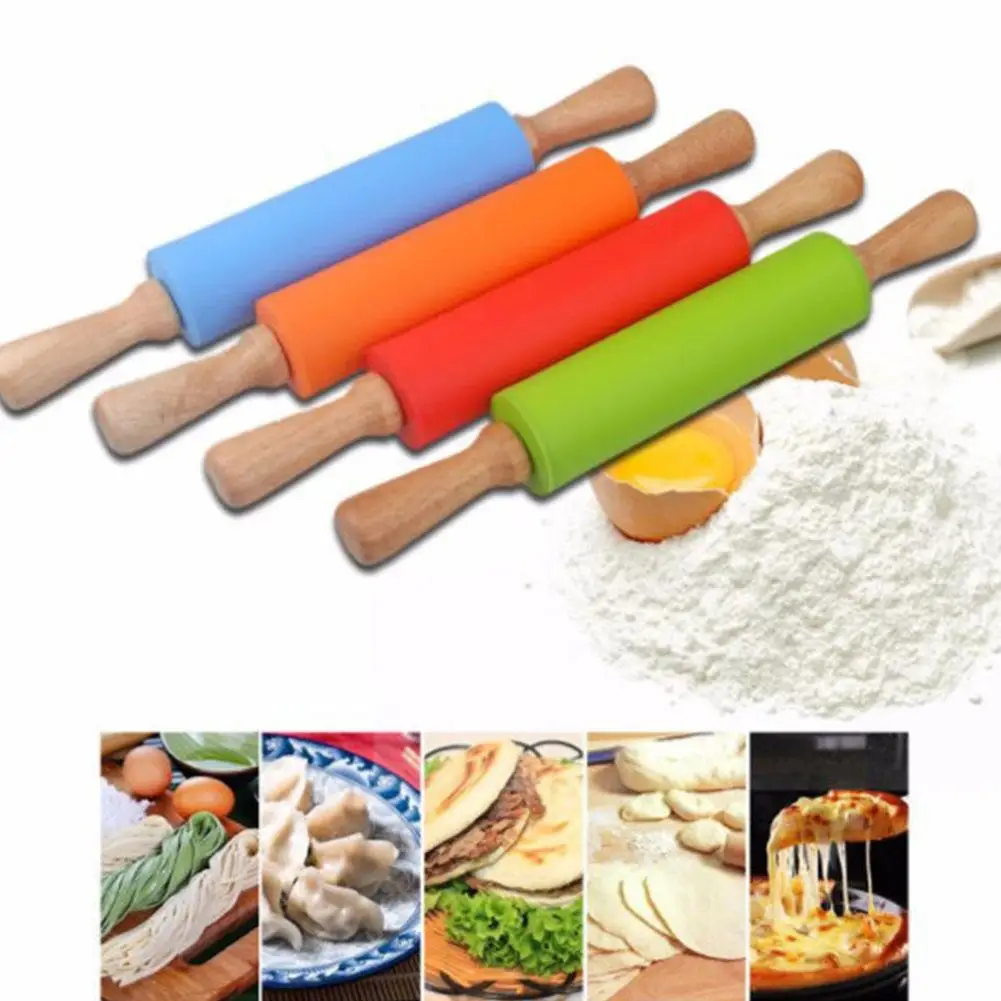

TPFOCUS 15 Inches Medium Silicone Rolling Pin Non Stick Surface Wooden Handle Tool for Kitchen
