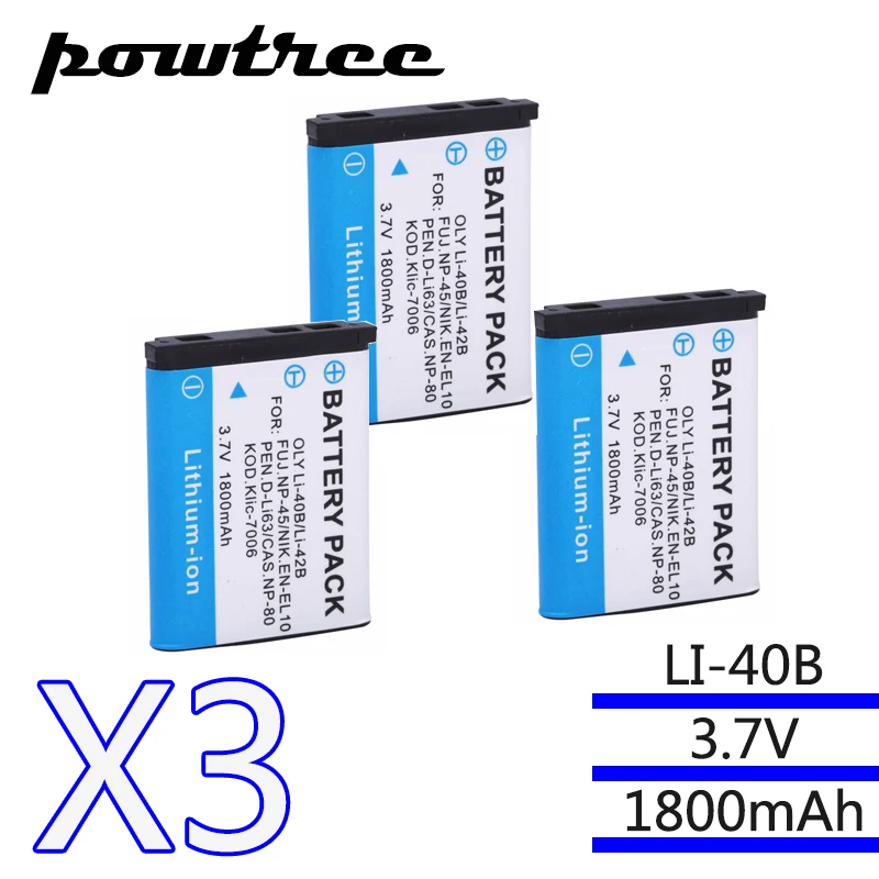 

3Packs 3.7V 800mAh Camera Battery For OLYMPUS LI 40B LI-42B EN-EL10 FE160 FE190 FE210 FE220 FE230 FE240 FE250