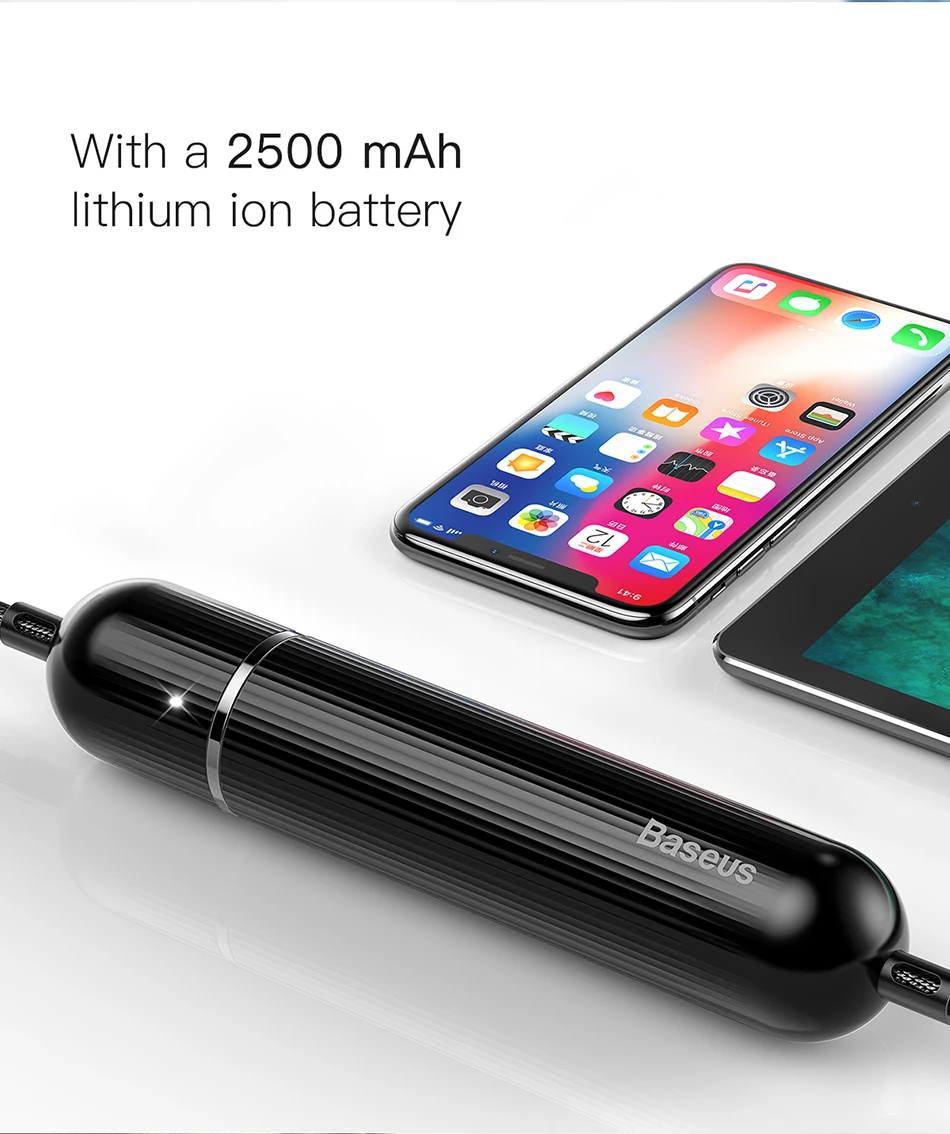 Baseus 2500 мАч 2 в 1 1,2 м USB кабель power Bank для iPhone Xs Max Xr X 8 7 6 Pover повербанк внешний аккумулятор зарядное устройство power bank