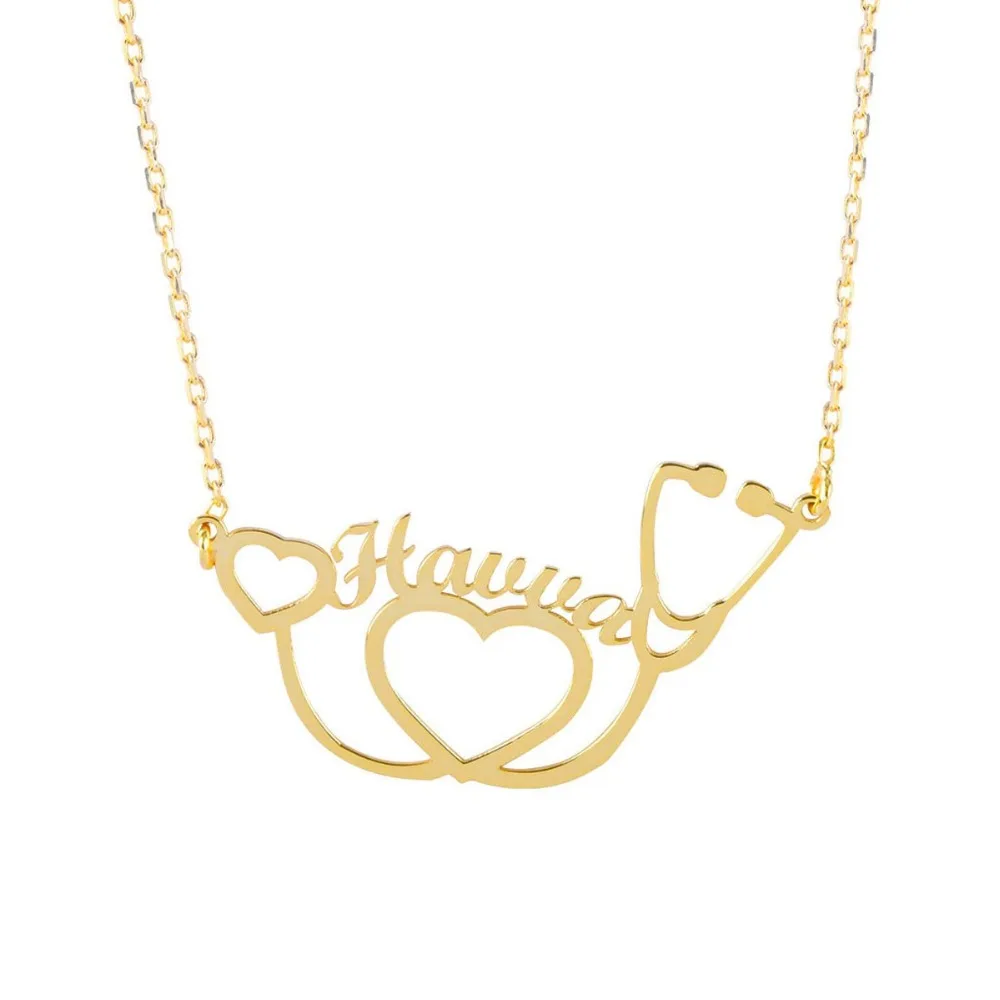 

Custom Stethoscope Name Necklaces Women Stainless Steel Gold Chain Choker Personalized Name Tag Doctor Gift BFF Jewelry